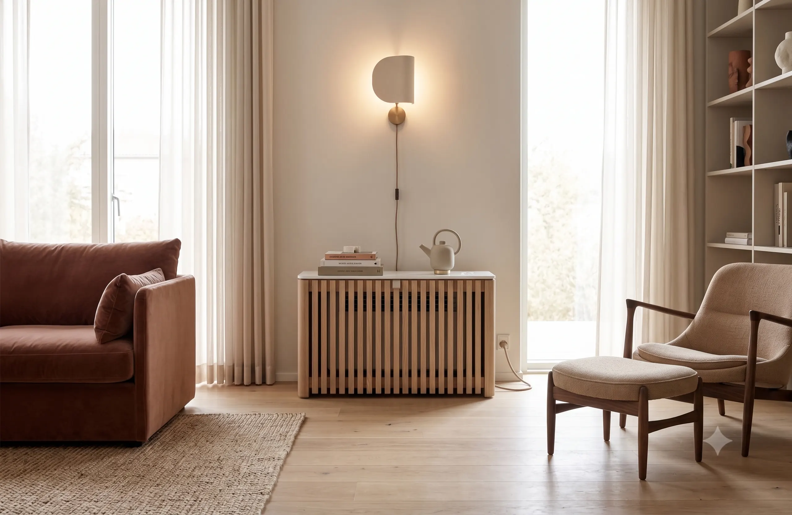 Frejair unit in a warm Scandinavian living room